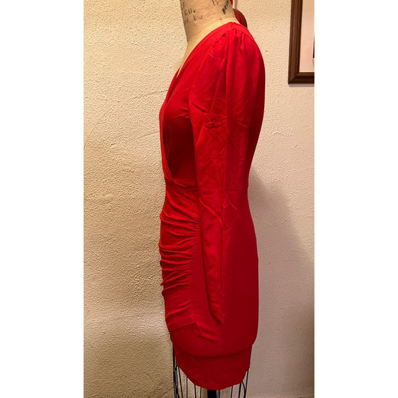 Sarin Mathews Deep V Neck Ruched Bodycon Long Sleeve Mini Dress Red NWT Size XL - Picture 5 of 9